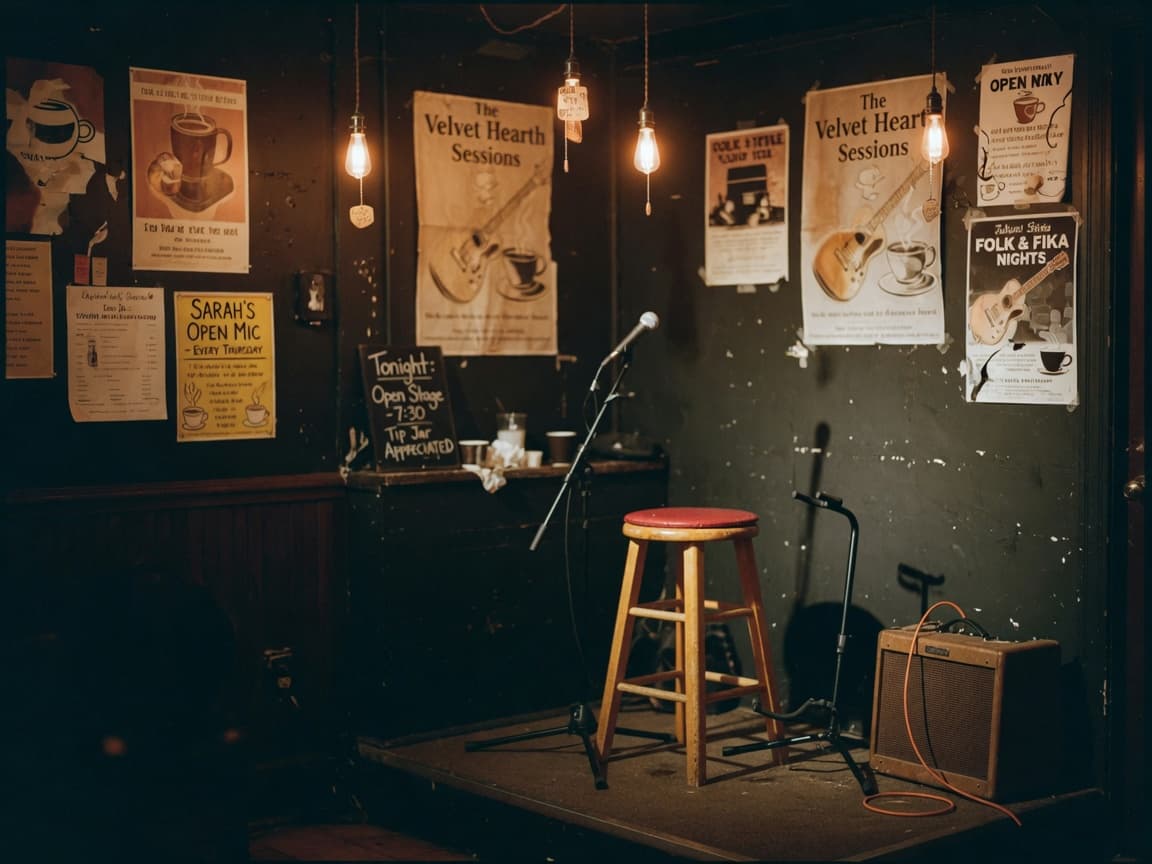 Small acoustic stage corner in the coffee shop